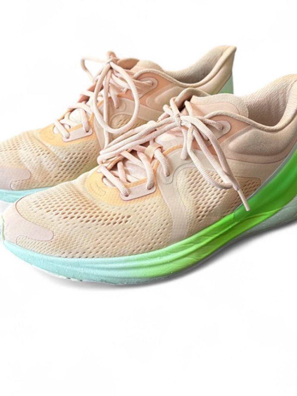 lululemon athletica Peach Knit Running Shoes with Lime Green Sole